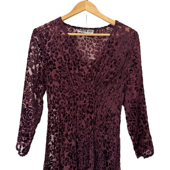 Vintage 1990s Caren Joy Burgundy Laser Cut Floral Velvet Witch Sheer Maxi Dress - Picture 2 of 7